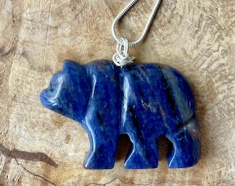 Sodalite Necklace ~ Blue Bear Pendant on a Sterling Silver Chain ~ Athlete's Crystal