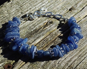 Kyanite Stone Bracelet ~ Natural Stones ~ Ice Blue Semi Precious Stones ~ Bohemian Style ~ Healing Stones ~ Boho Blue ~ Unique Gift