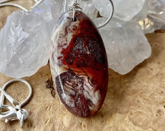 Mexican Crazy Lace Agate Necklace ~ Earth Tones ~ Natural Stone ~ Healing Crystal ~ Sterling Silver Chain