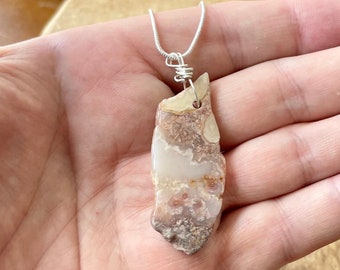 Freeform Stone Necklace ~ Mexican Crazy Lace Agate Pendant ~ Natural Gemstone ~ Healing Crystal