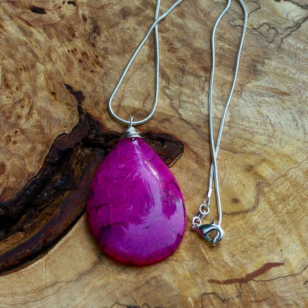 Pink Dragon Vein Agate Stone Pendant on a Sterling Silver Chain ~ Agate Necklace ~ Dragon Vein Stone Necklace ~ Natural Stone ~ Gift for Her