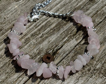 Rose Quartz Bracelet ~ Natural Irregular Chip Stones ~ Pink Stones