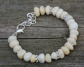 White Jade Bracelet ~  Chinese Jade Bracelet ~ Irregular White Stones