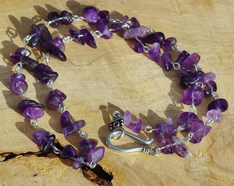 Amethyst Chip Stone Necklace: Natural Purple Gemstone, Tibetan Silver Clasp