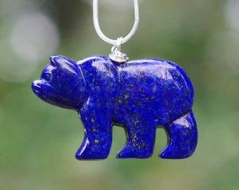 Lapis Lazuli Polar Bear Necklace: Sterling Silver Wire Wrapped