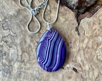 Purple Agate Necklace ~ Sterling Silver Chain ~ Purple Striped Stone ~ One of a Kind