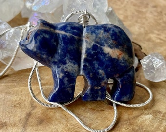 Blue Bear Necklace ~ Sodalite Stone ~ Sterling Silver ~ Semi Precious Stone Pendant