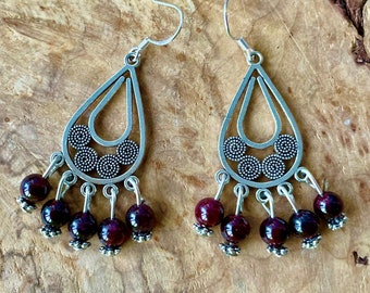 Garnet Chandelier Earrings ~ Red Garnet Stone Earrings