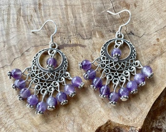 Purple Amethyst Earrings ~ Boho Style ~ Chandelier Earrings