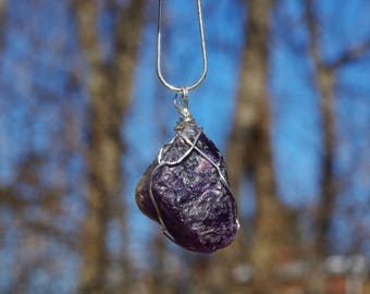 Raw Amethyst Necklace ~ Sterling Silver Chain ~ Purple Stone Pendant ~ One of a Kind ~ OOAK