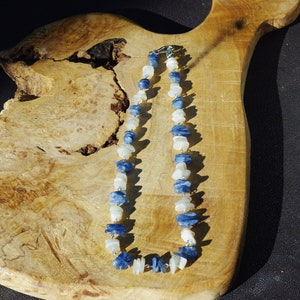 Moonstone and Kyanite Necklace Blue and White Stones Natural Crystals OOAK image 3