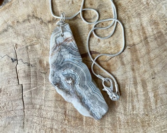 Agate Stone Necklace ~ Mexican Crazy Lace Agate Pendant ~ Natural Gemstone ~ Healing Crystal