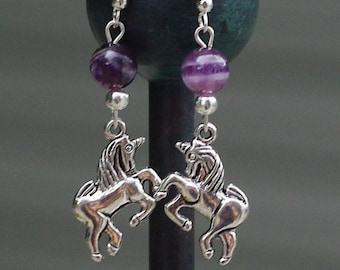 Amethyst Unicorn Earrings ~ Fantasy Earrings