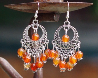 Carnelian Earrings ~  Chandelier Earrings ~ Sunset Colours ~ Orange Stones ~ Healing Crystals ~ Tumbling Stones ~ Boho Orange ~ Anniversary