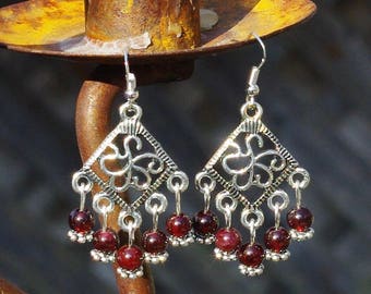 Garnet Earrings ~ Chandelier Earrings ~ Bohemian Red ~ Diamond Shape