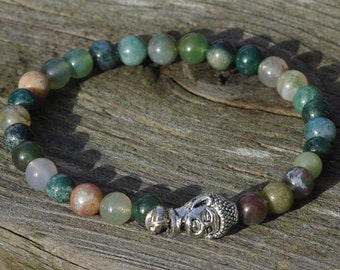 Men's Indian Agate Buddha Bracelet ~ Unisex Stone Jewellery