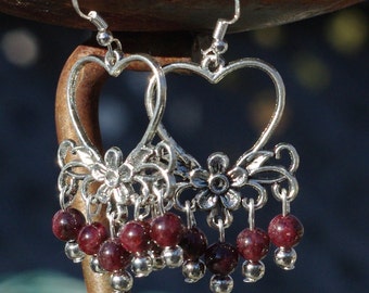 Red Heart Garnet Chandelier Earrings ~ January Birthstone