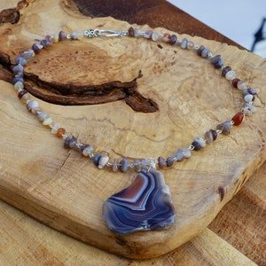 Botswana Agate Pendant Freeform Slice Stone Unisex Stone Necklace One of a Kind OOAK image 5