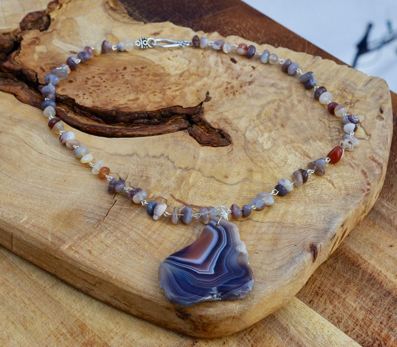 Botswana Agate Pendant Freeform Slice Stone Unisex Stone Necklace One of a Kind OOAK image 5