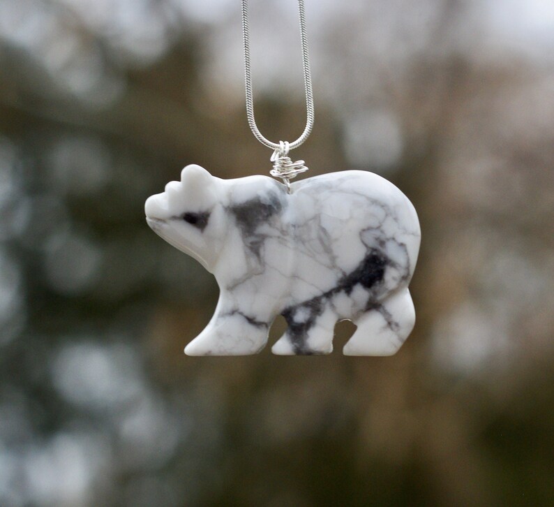 White Howlite Bear Necklace   Large Carved Polar Bear Pendant image 0
