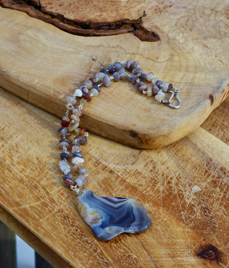 Botswana Agate Pendant Freeform Slice Stone Unisex Stone Necklace One of a Kind OOAK image 7