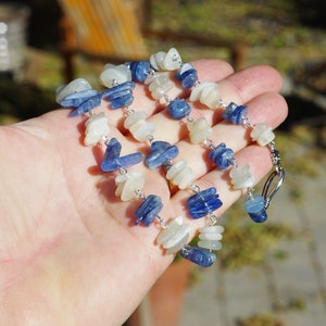 Moonstone and Kyanite Necklace Blue and White Stones Natural Crystals OOAK image 5