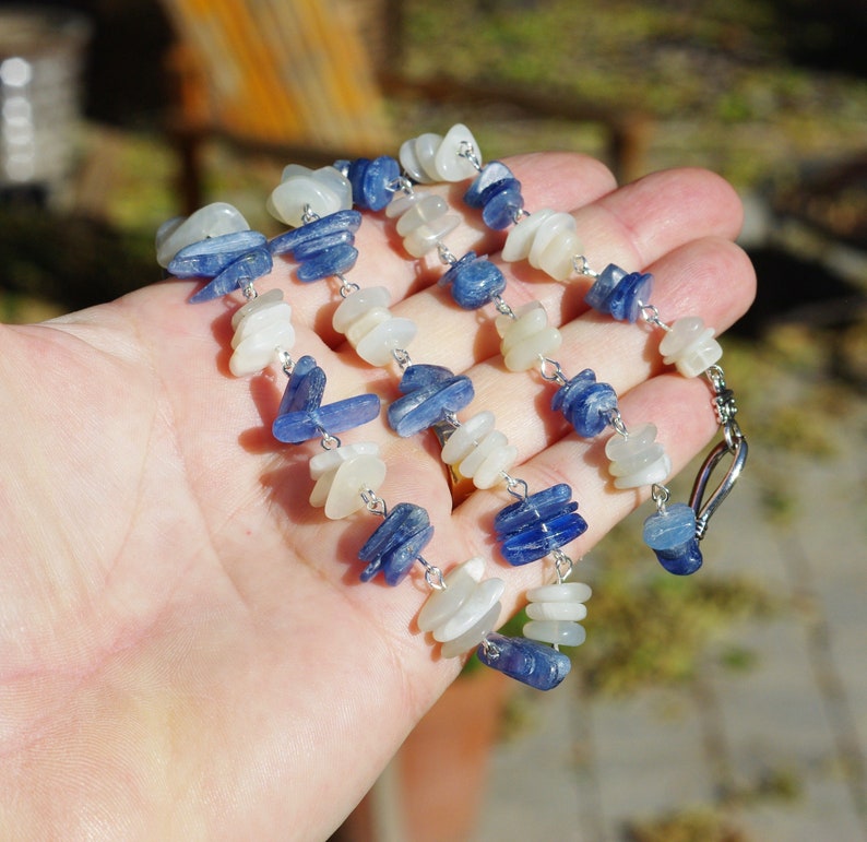 Moonstone and Kyanite Necklace Blue and White Stones Natural Crystals OOAK image 5