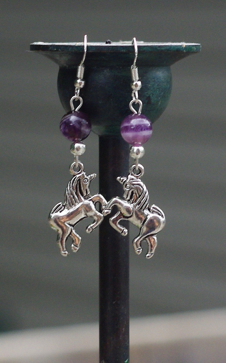 Amethyst Unicorn Earrings  Fantasy Earrings image 0