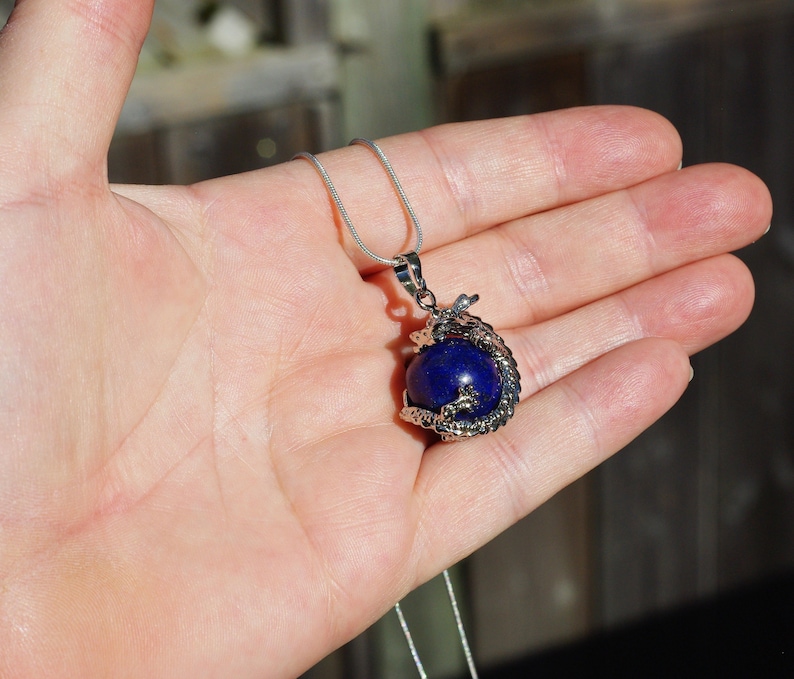 Lapis Lazuli Dragon Pendant on a Sterling Silver Chain Blue Stone Dragon Healing Crystal Chinese New Year image 5