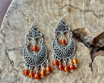 Carnelian Statement Earrings ~ Sunset Orange ~ Boho Jewellery