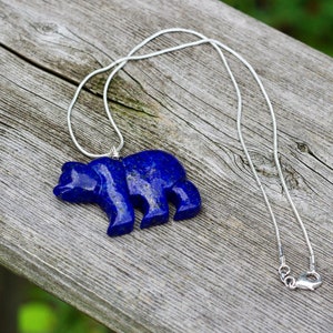 Lapis Lazuli Polar Bear Necklace Stone Bear Necklace Blue Bear image 7