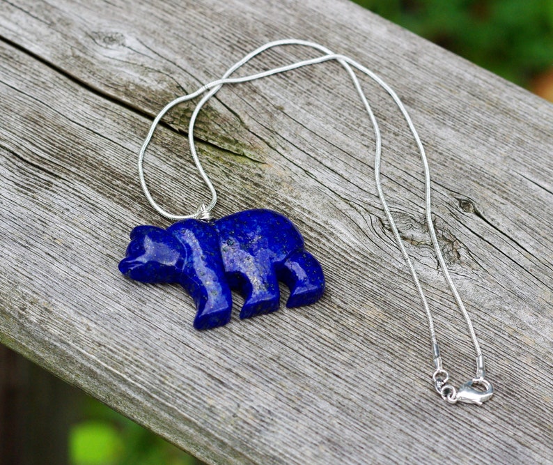 Lapis Lazuli Polar Bear Necklace Stone Bear Necklace Blue Bear image 7