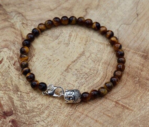 Tiger Eye Buddha Head Beaded Bracelet | The Gold Gods MENS BRACELET , TIGERS EYE GEMS AND BUDDHA BEADS. display picture 1