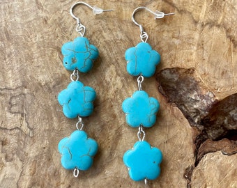 Howlite Flower Earrings ~ Turquoise Stones ~ Healing Crystals ~ Dangle Earrings