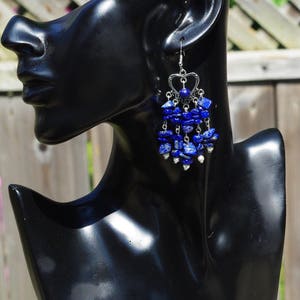 Lapis Lazuli Chip Stone Chandelier Earrings Tibetan Silver Heart Natural Irregular Stones Boho Jewelry Hippie Style Bohemian Blue image 5