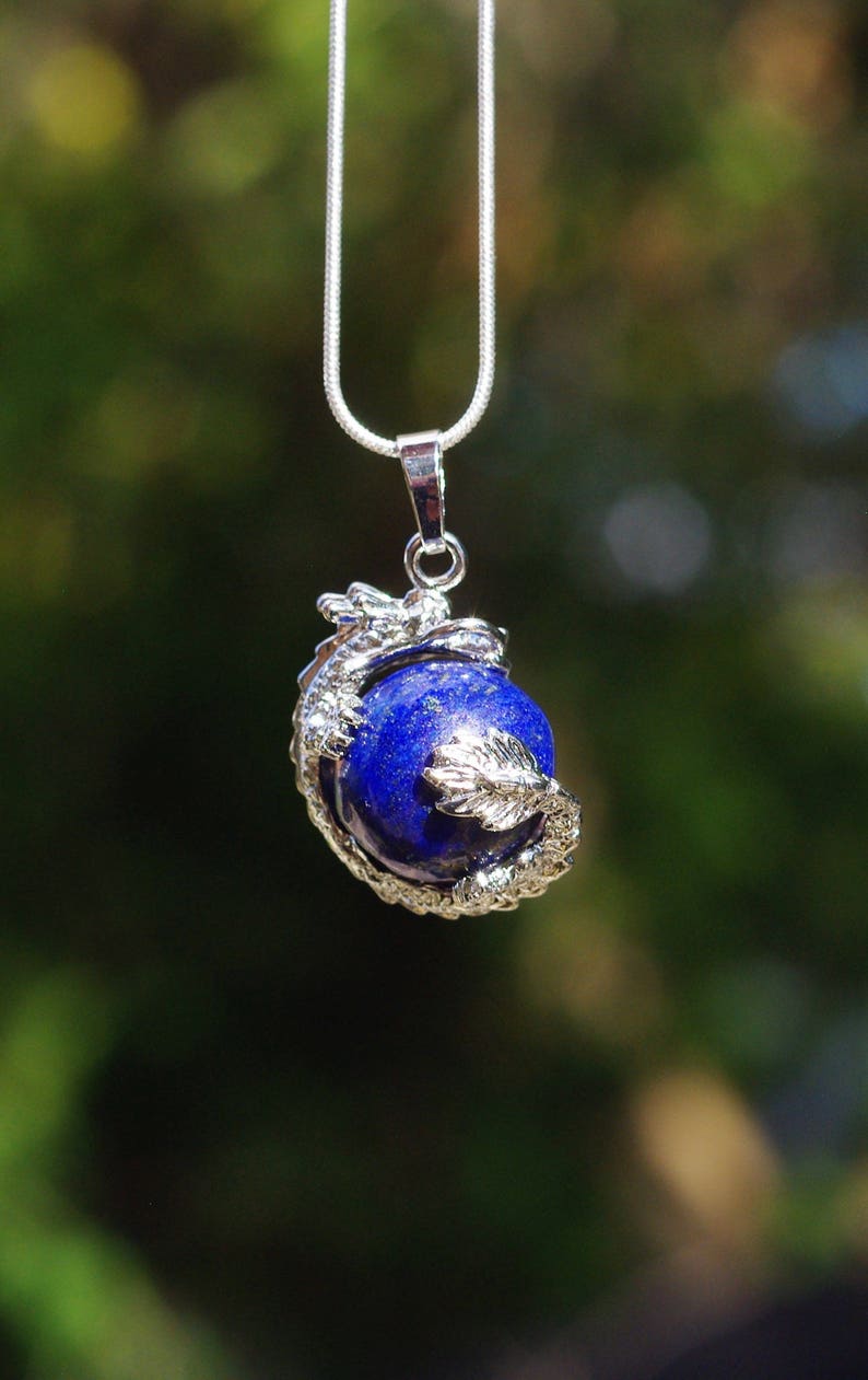 Lapis Lazuli Dragon Pendant on a Sterling Silver Chain Blue Stone Dragon Healing Crystal Chinese New Year image 2