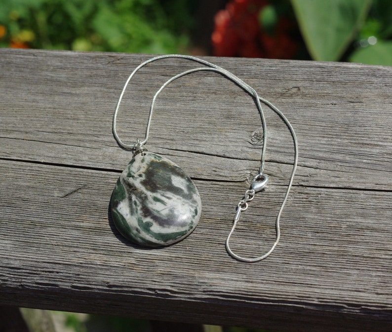 Moss Agate Necklace  Stone Pendant  Sterling Silver image 0