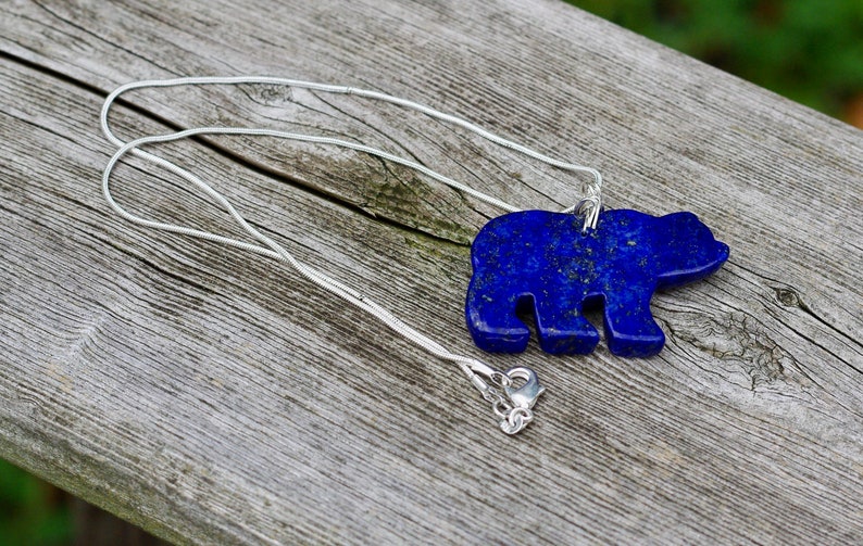 Lapis Lazuli Polar Bear Necklace Stone Bear Necklace Blue Bear image 8