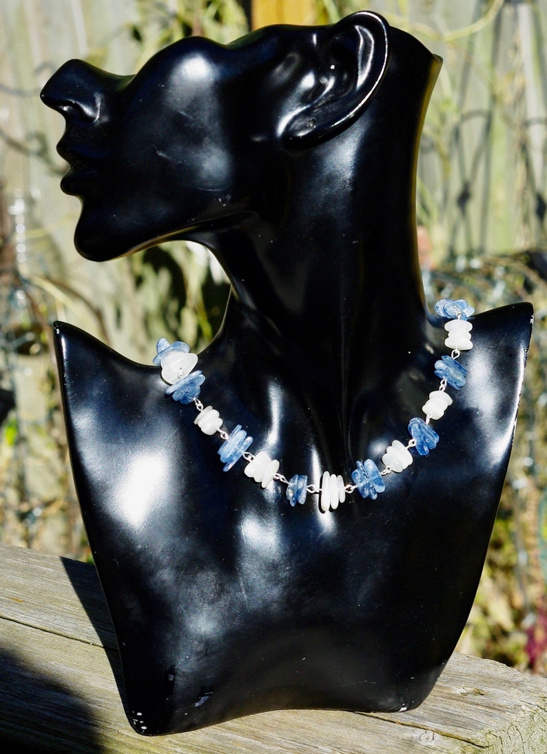 Moonstone and Kyanite Necklace Blue and White Stones Natural Crystals OOAK image 6