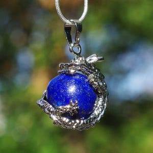 Lapis Lazuli Dragon Pendant on a Sterling Silver Chain Blue Stone Dragon Healing Crystal Chinese New Year image 3
