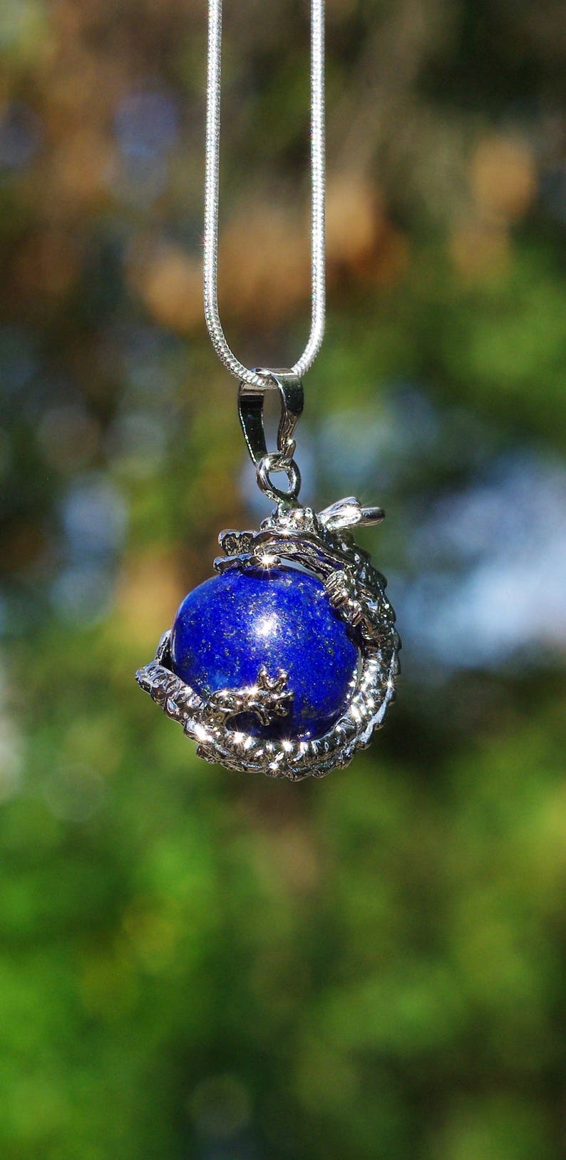 Lapis Lazuli Dragon Pendant on a Sterling Silver Chain Blue Stone Dragon Healing Crystal Chinese New Year image 3