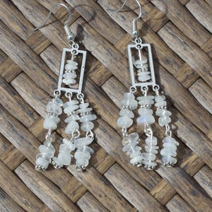 Moonstone Chandelier Earrings Iridescent Chip Stones image 3