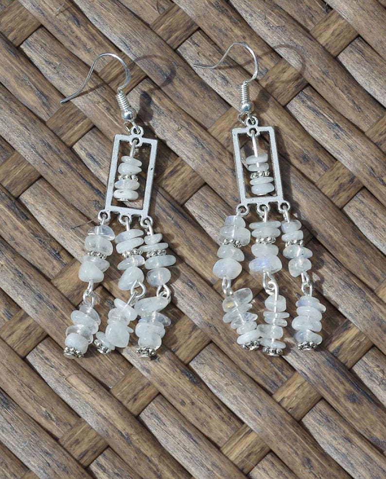 Moonstone Chandelier Earrings Iridescent Chip Stones image 3