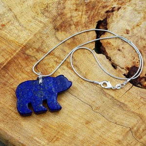 Lapis Lazuli Polar Bear Necklace Stone Bear Necklace Blue Bear image 3