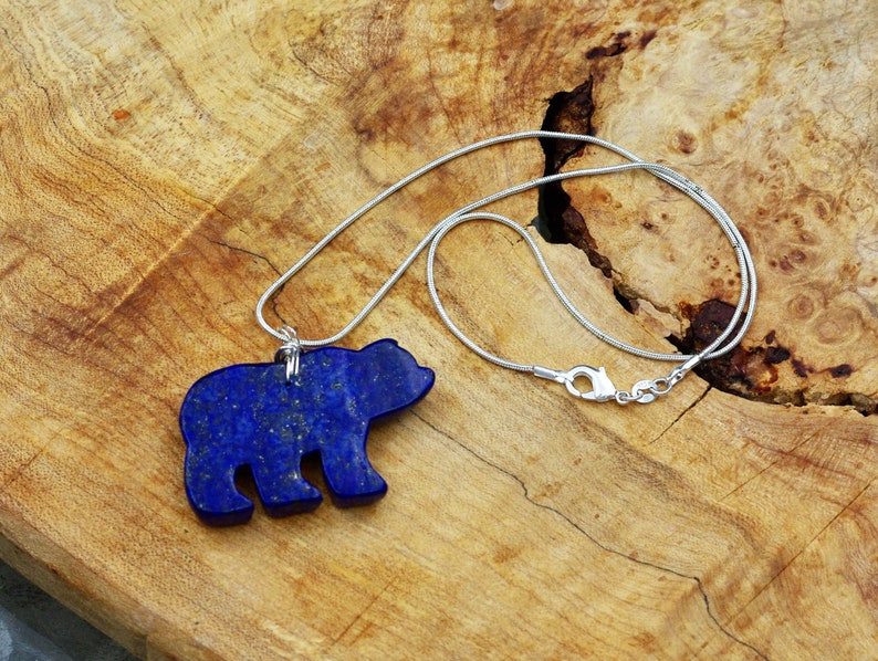 Lapis Lazuli Polar Bear Necklace Stone Bear Necklace Blue Bear image 3