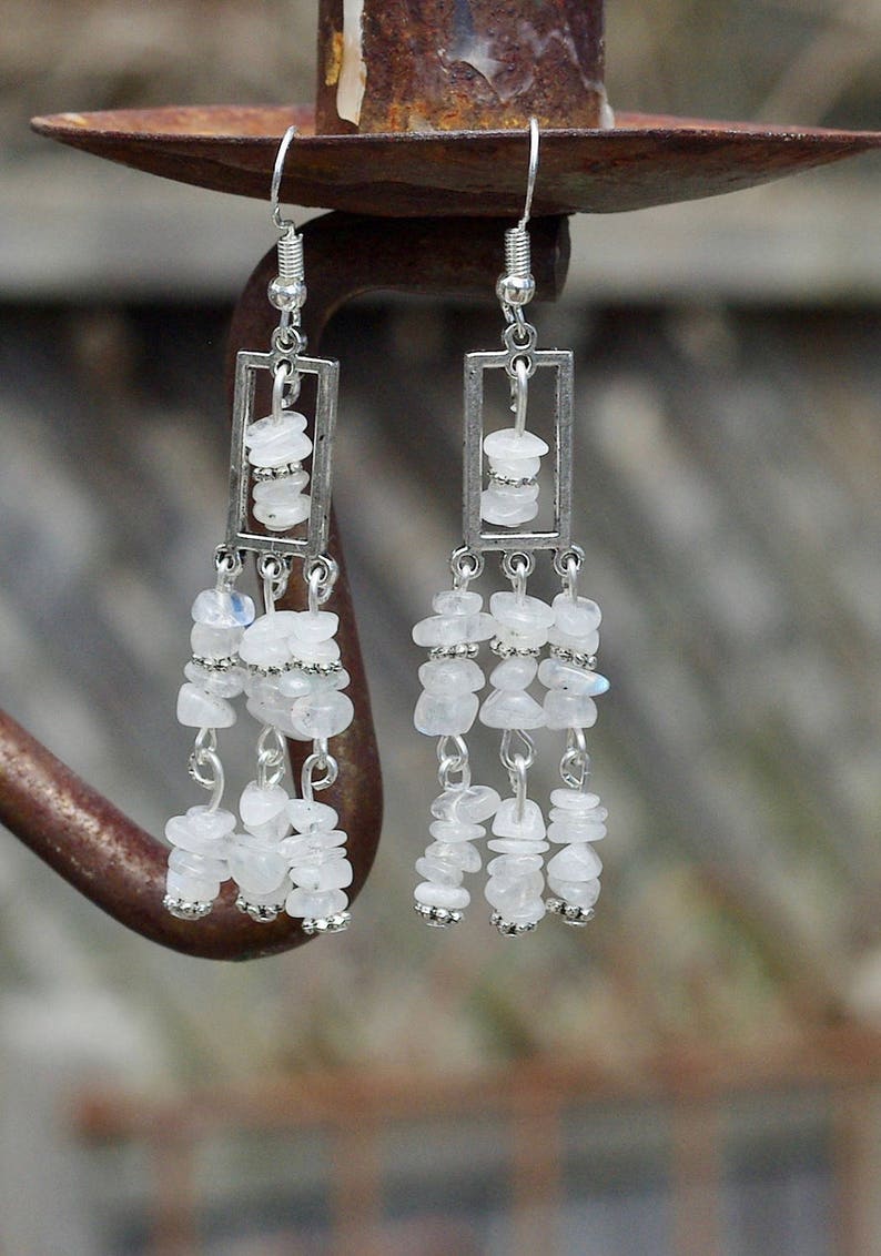 Moonstone Chandelier Earrings Iridescent Chip Stones Etsy Canada
