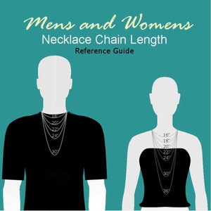May include: A diagram showing necklace chain lengths on two figures. The lengths are shown in inches, ranging from 16 to 36 inches.