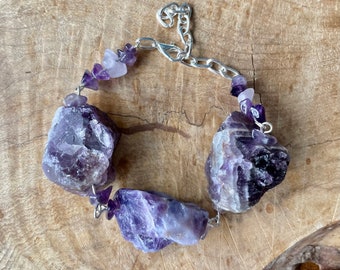 Raw Amethyst Bracelet ~ Statement Bracelet ~ Semi Precious Stones ~ Purple Jewellery ~ Boho Style  ~ One of a Kind ~ Birthday Gift ~ OOAK