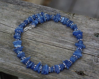 Blue Kyanite Stone Necklace ~ Natural Stones ~ Ice Blue Collar Necklace