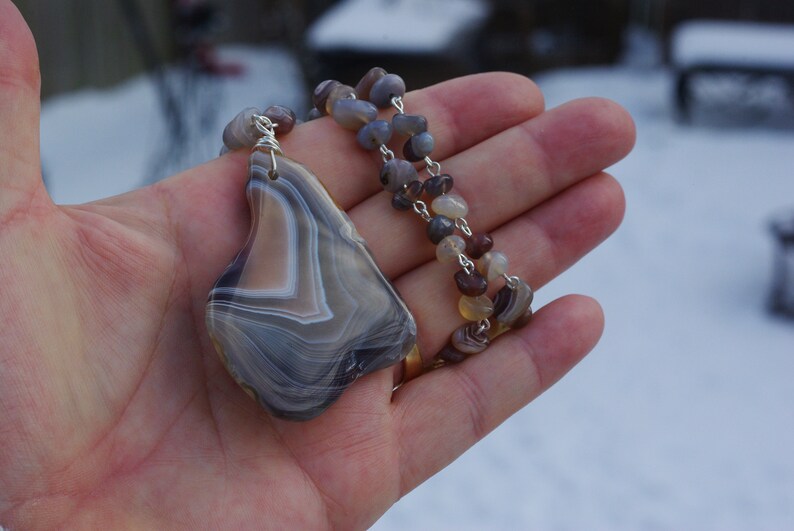 Botswana Agate Pendant Freeform Slice Stone Unisex Stone Necklace One of a Kind OOAK image 3